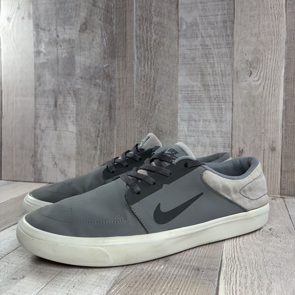 Nike SB Portmore Mens Size 9.5 Skate Shoes Sneakers Leather Low Top Lace Up Gray